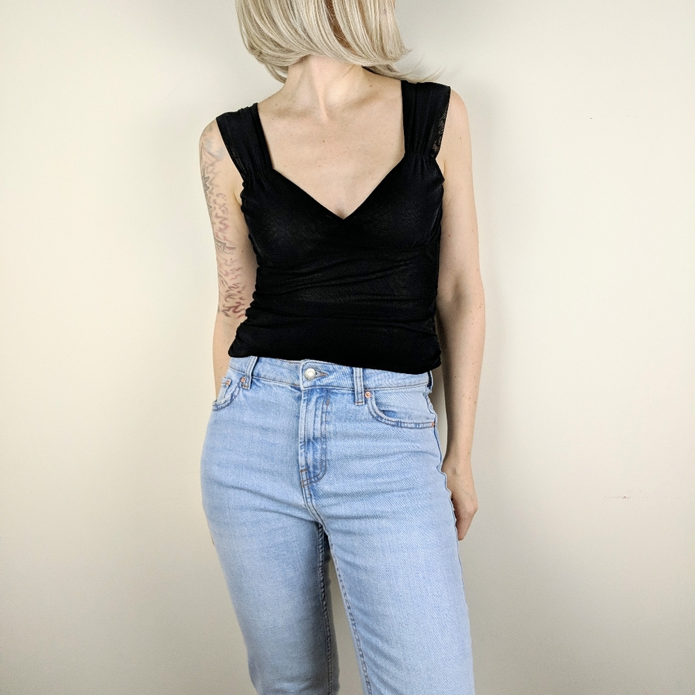 MICHAEL KORS Black Mesh Sweetheart Tank Top